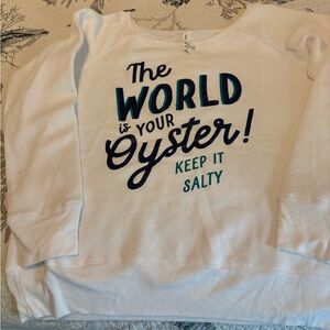 Bella Canvas White Sweatshirt with Blue and Teal Text